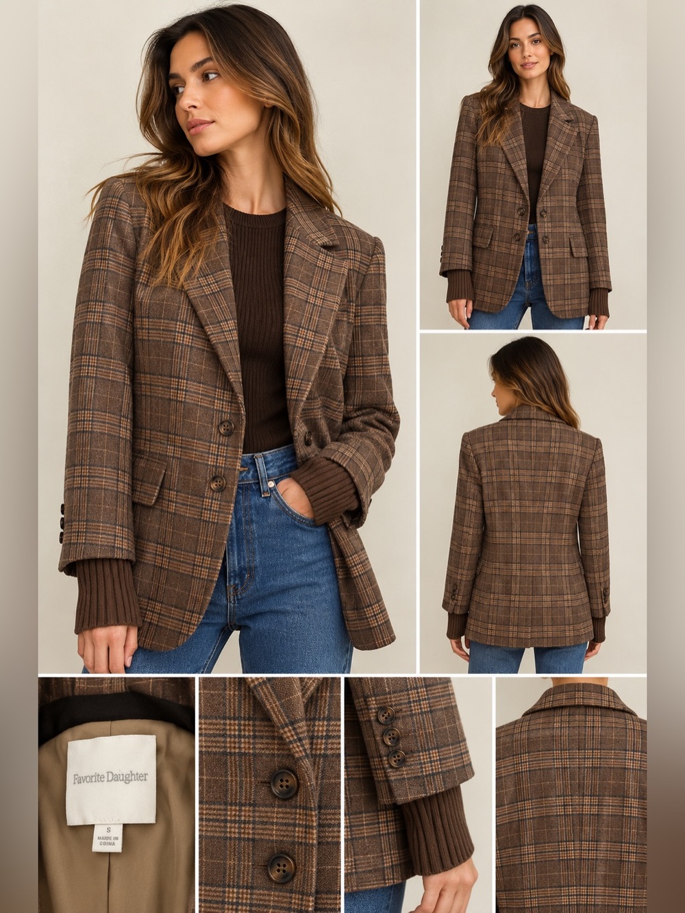 Favorite Daughter Brown Plaid Blazer S